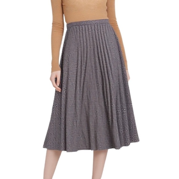 Chaus Dresses & Skirts - Chaus Black and Tan Houndstooth Pleated A-Line Midi Skirt Size Small